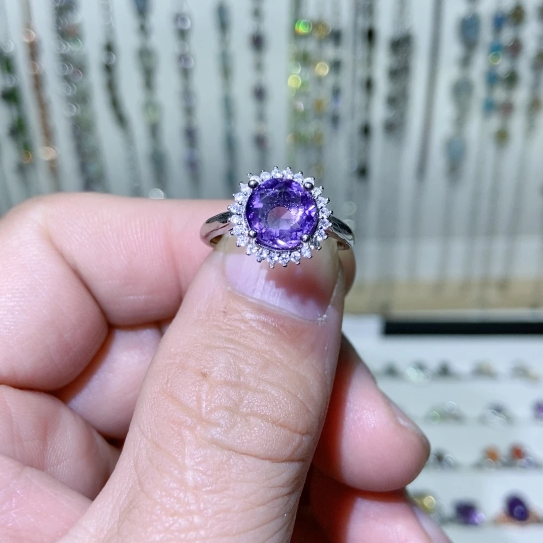 绿水晶戒指银S925镶嵌木*心