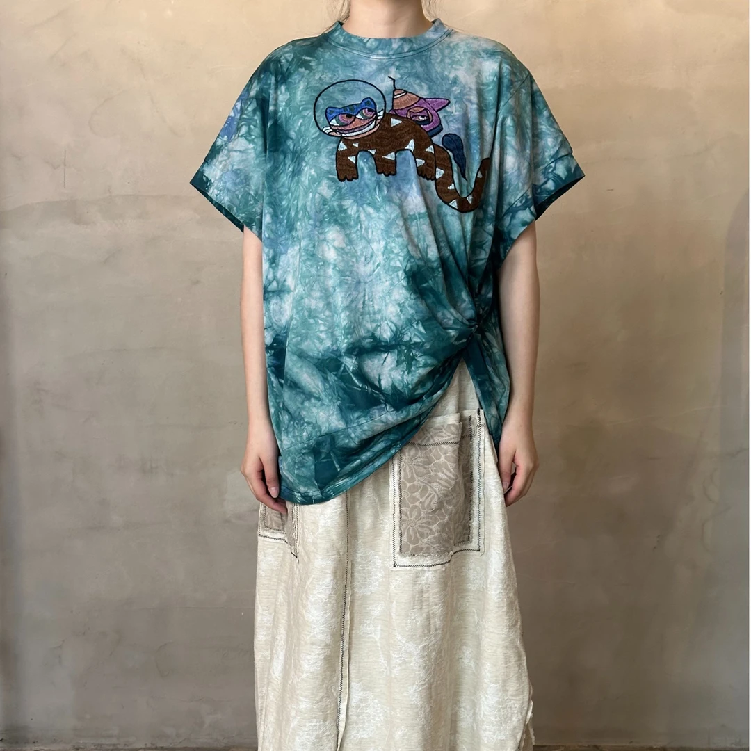 短袖休闲风街头风圆领印花T恤扎染宽松水墨半袖夏季套装迷彩