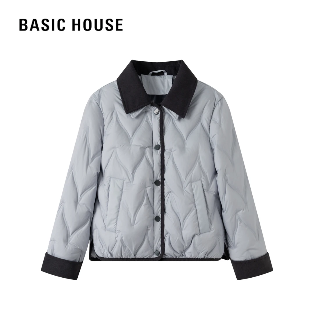 Basic House/百家好冬装休闲保暖翻领短款羽绒服轻薄款羽绒衣x