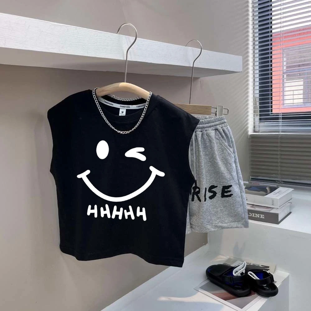 卡通动漫夏季黑色百搭时尚风薄款夏装韩版两件无袖套装