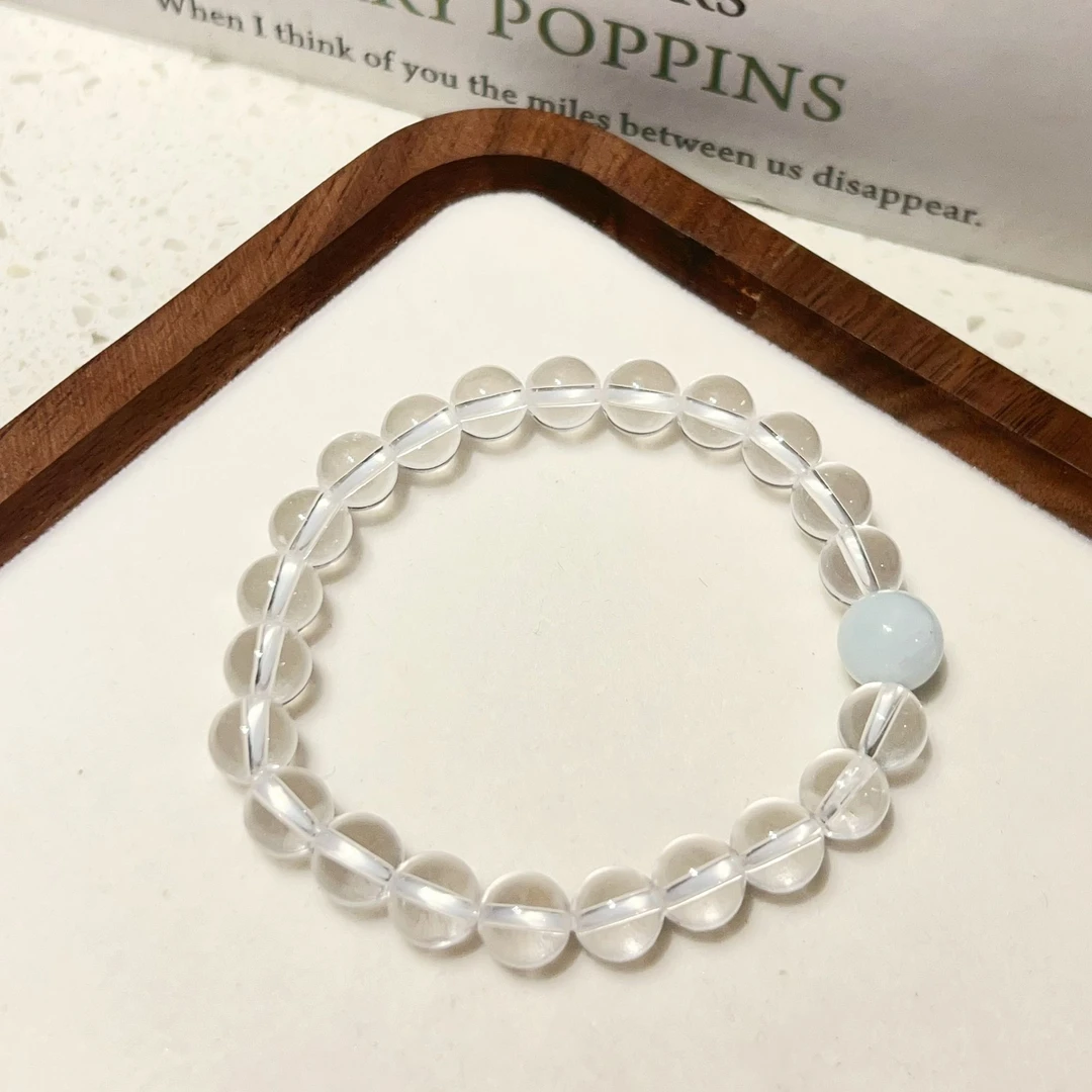 星晶岛露思明星同款海蓝宝白色百搭天然水晶手串时尚白色简约