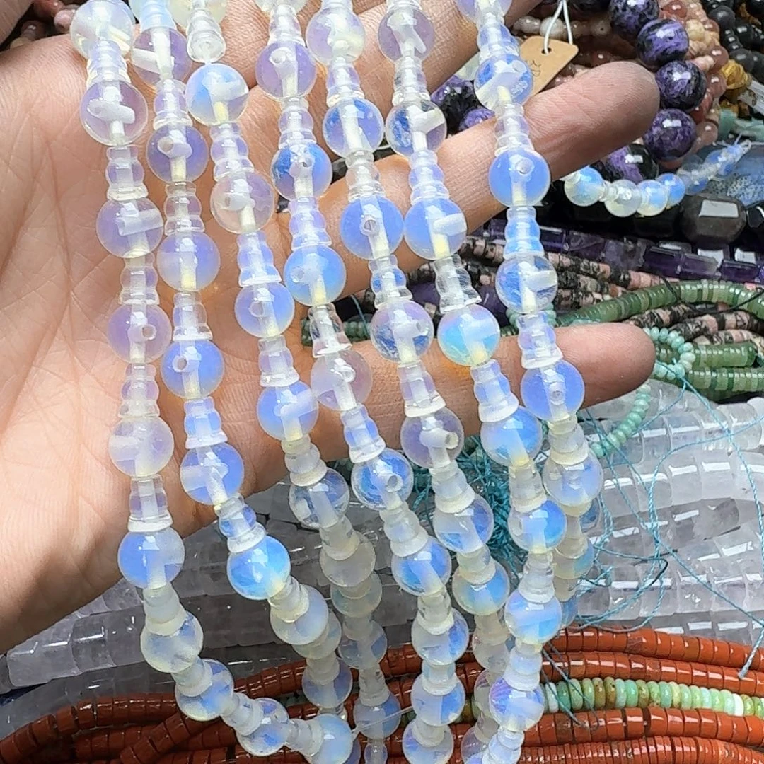 玛瑙/玉髓未镶嵌珠宝半成品一条10mm蛋白石三通