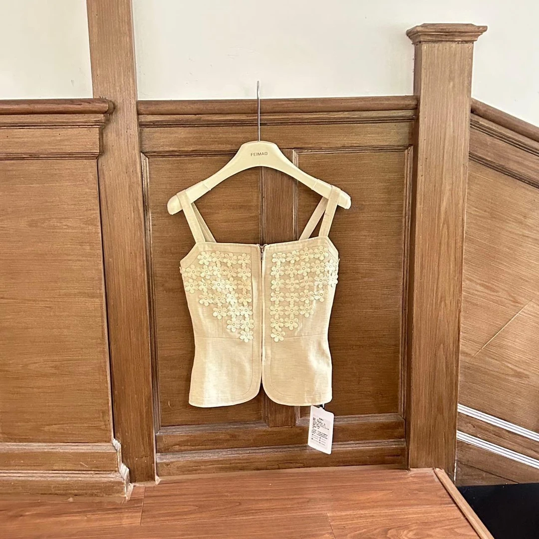 【赵小小&中古秘境】28113 夏季新款富家千金花朵吊带百搭气质上衣