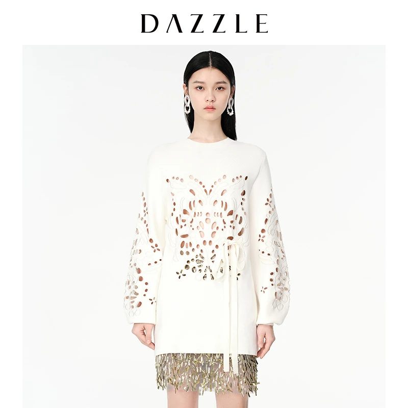 【3/16】DAZZLE地素 2022春装新款镂空刺绣针织连衣裙女2E1E601