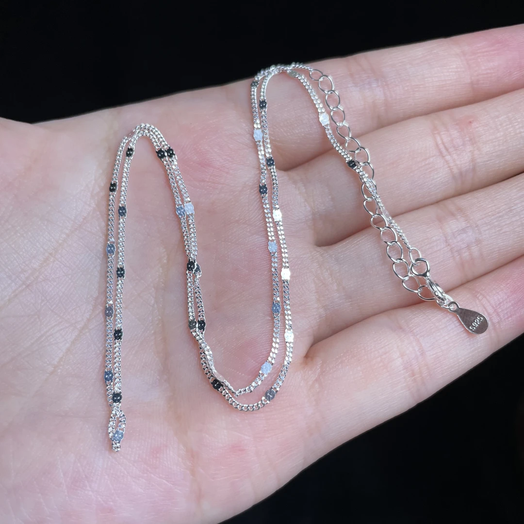 925银银制品 L925银银制品 【玉氏珠宝】925银银色侧身片片项链 C