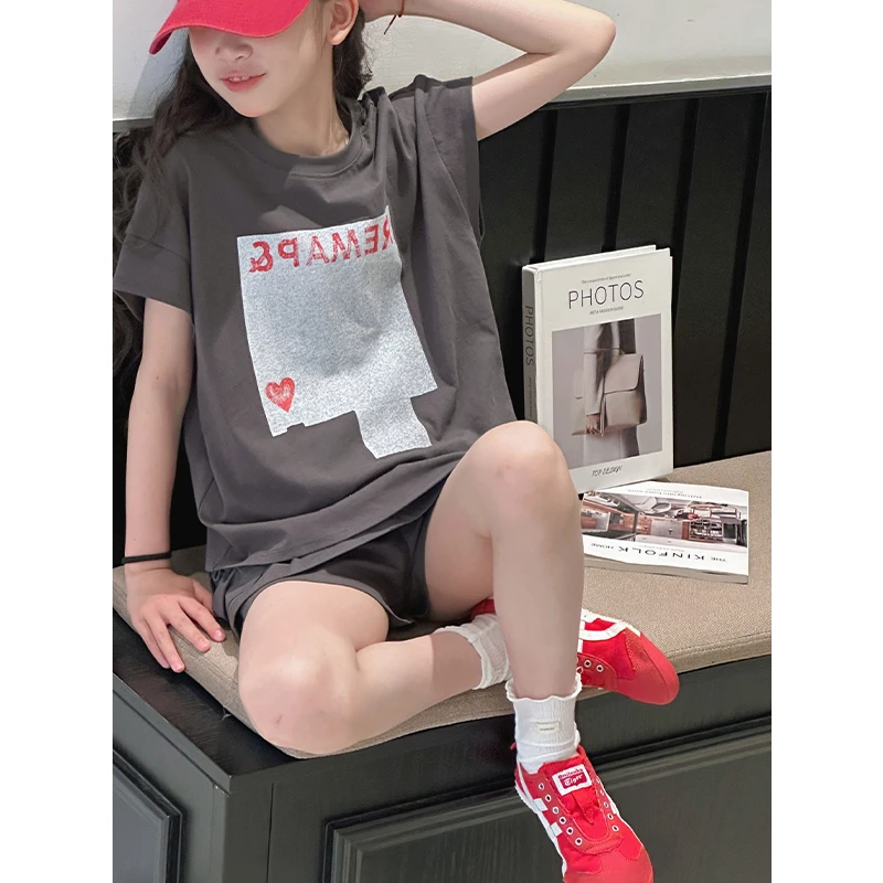 K28874潮酷女童T恤短袖2025新款夏装儿童休闲上衣半袖女大童衣服t