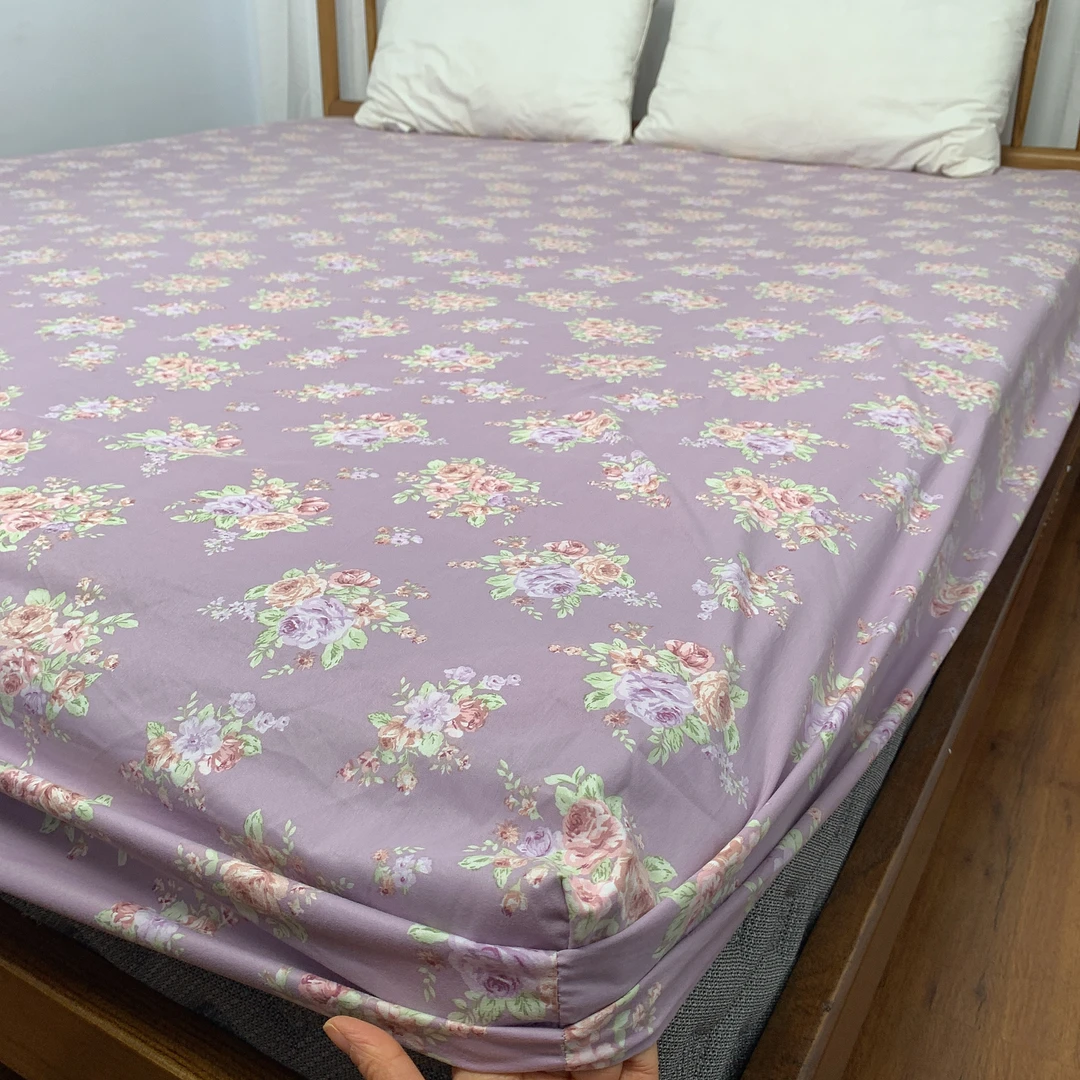 【深紫花】精梳斜纹加厚磨毛木棉1.5X2床笠床垫保护套床品四季可用