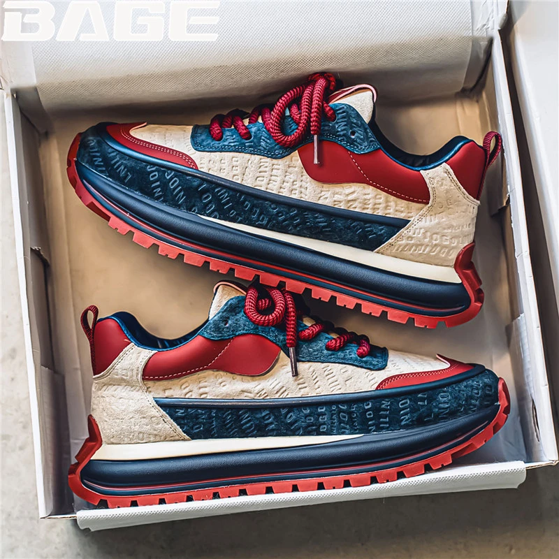 八哥男鞋春季2025新款本命年厚底内增高运动青少年皮面阿甘老爹鞋