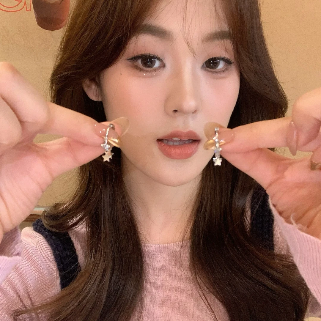 合金耳饰 千禧风辣妹闪钻五角星星流苏耳扣耳环ins风小众耳圈耳饰