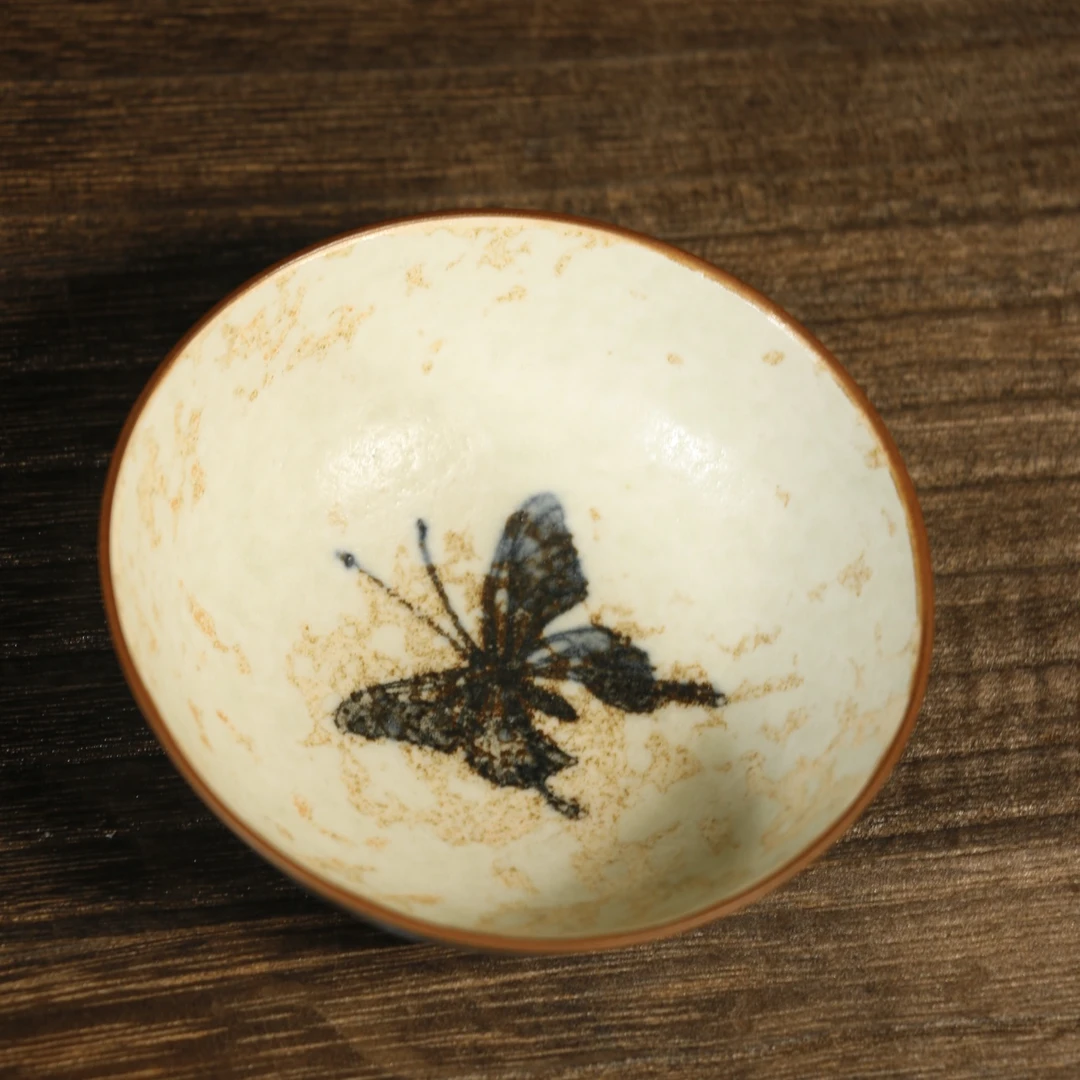 茶禾 秋语手绘虫破翩蝶普洱杯