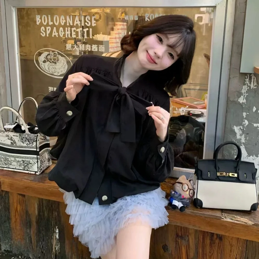 高级感飘带衬衫风衣韩系减龄