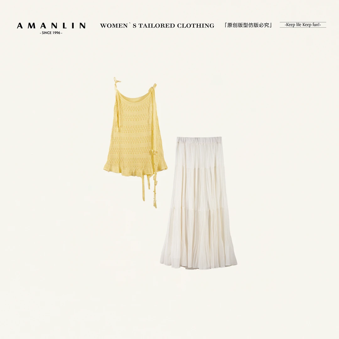 AMANLIN/阿谩琳欧若风春夏新款高腰显瘦轻薄时尚两件套装Y596523