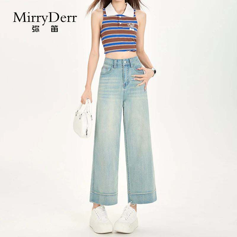 MirryDerr/弥笛潮流天丝牛仔裤女2025夏季新款高腰九分直筒阔腿裤