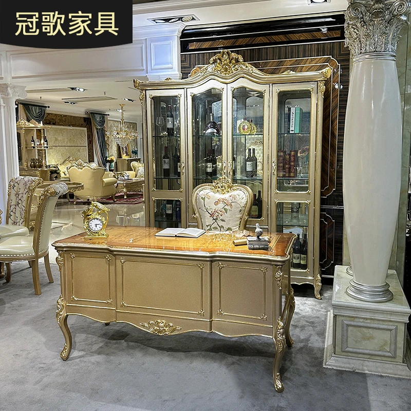 法式实木书桌 欧式奢华雕花办公桌椅组合 书房卧室电脑桌家用家具