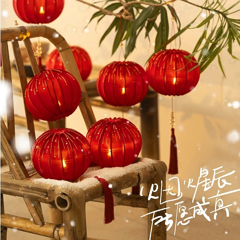 新年发光小灯笼挂饰绿植树上挂饰盆景氛围2026新款元旦春节装饰品