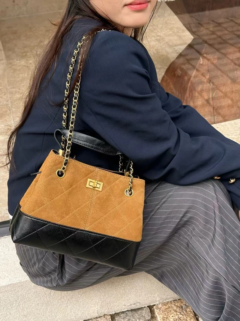 时尚休闲托特包复古风小众单肩包腋下拉链轻奢印花子母包麻将包