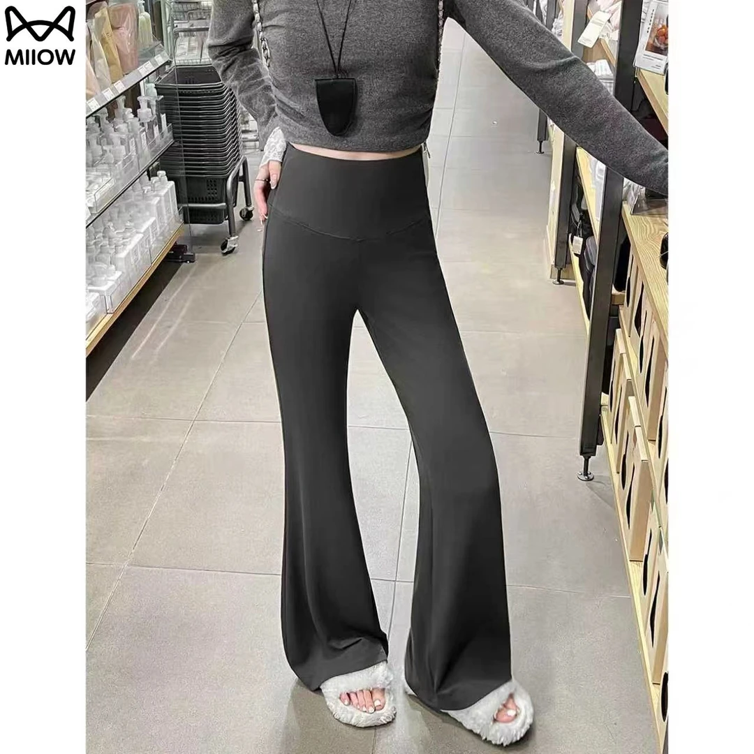 猫人黑色喇叭裤女2025春秋款高腰修身显瘦休闲裤运动拖地微喇裤子