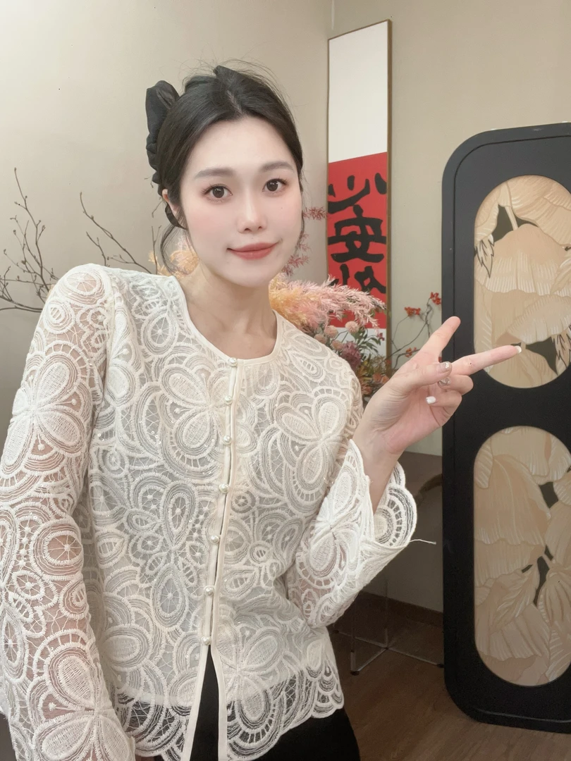 【栀子】春夏蕾丝薄款上衣女新中式百搭时尚国风上衣女绣花