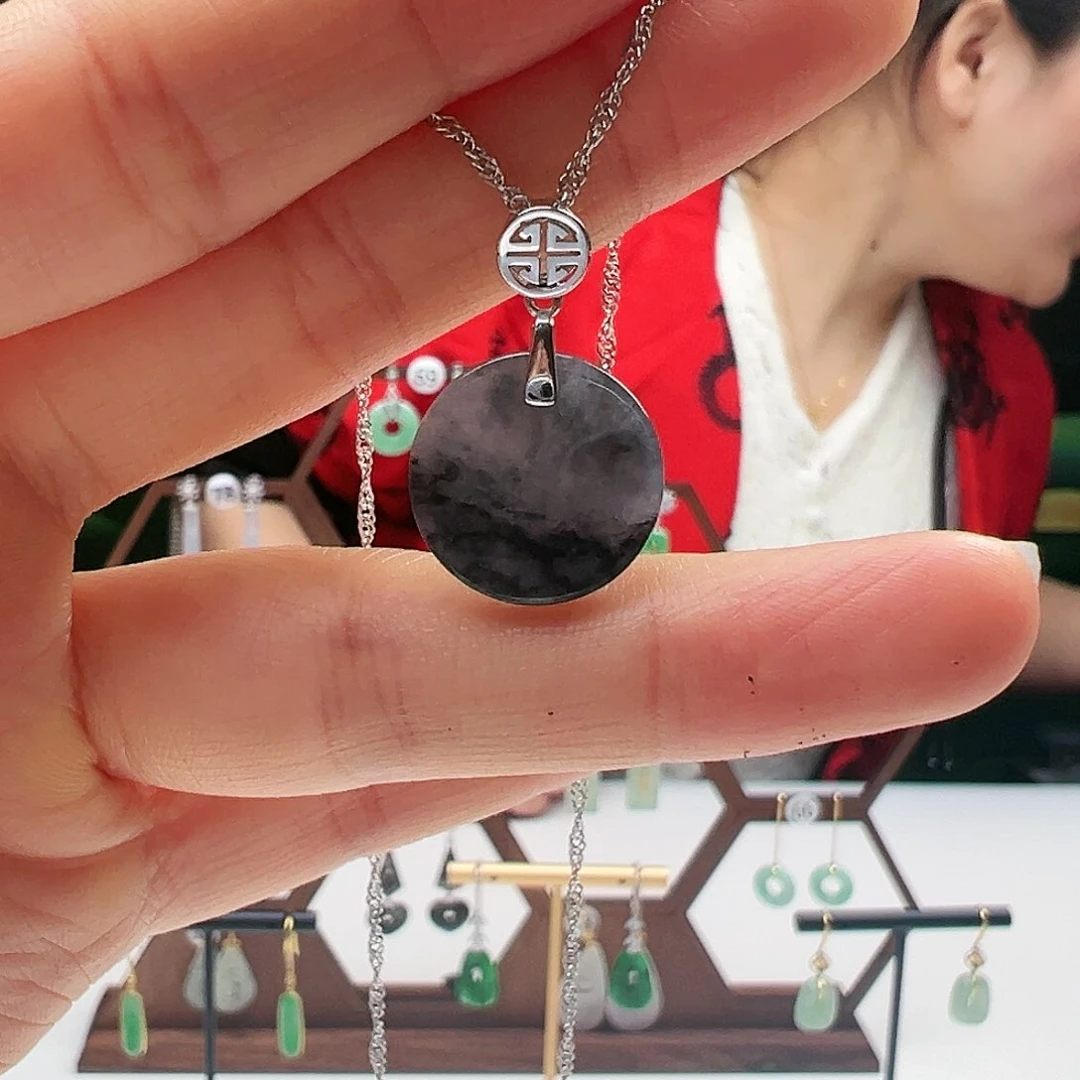 翡翠颈饰银S925镶嵌炜*天然翡翠颈饰银s925镶嵌