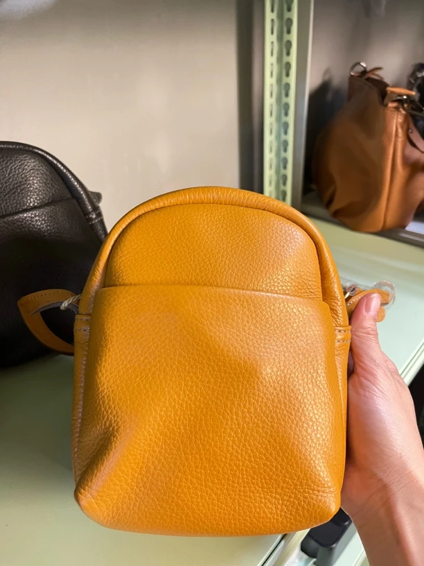 布丁手机牛皮包新款多层洋气新潮百搭女斜挎包单肩包真皮手机包