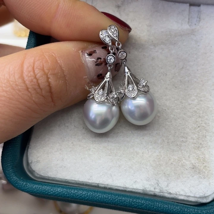 海水珍珠耳饰银S925镶嵌