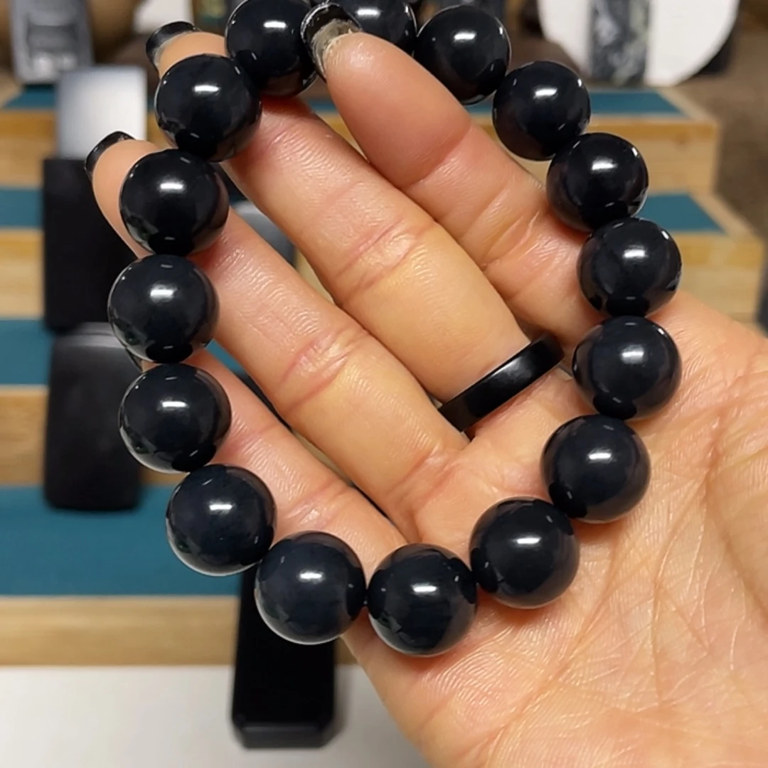 【闪购商品】和田玉（墨玉）手串未镶嵌祝*福利版卡14圆珠