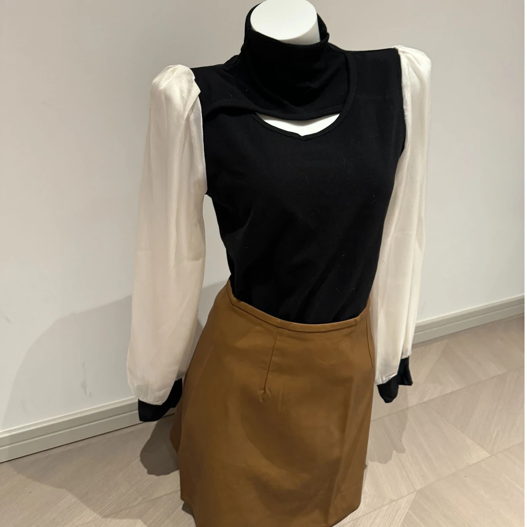 德绒磨毛镂空拼接打底衫