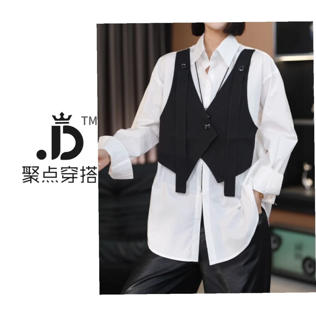 JUDIAN-【自由简意】气质马甲拼接假两件早春新款衬衫8jd622378