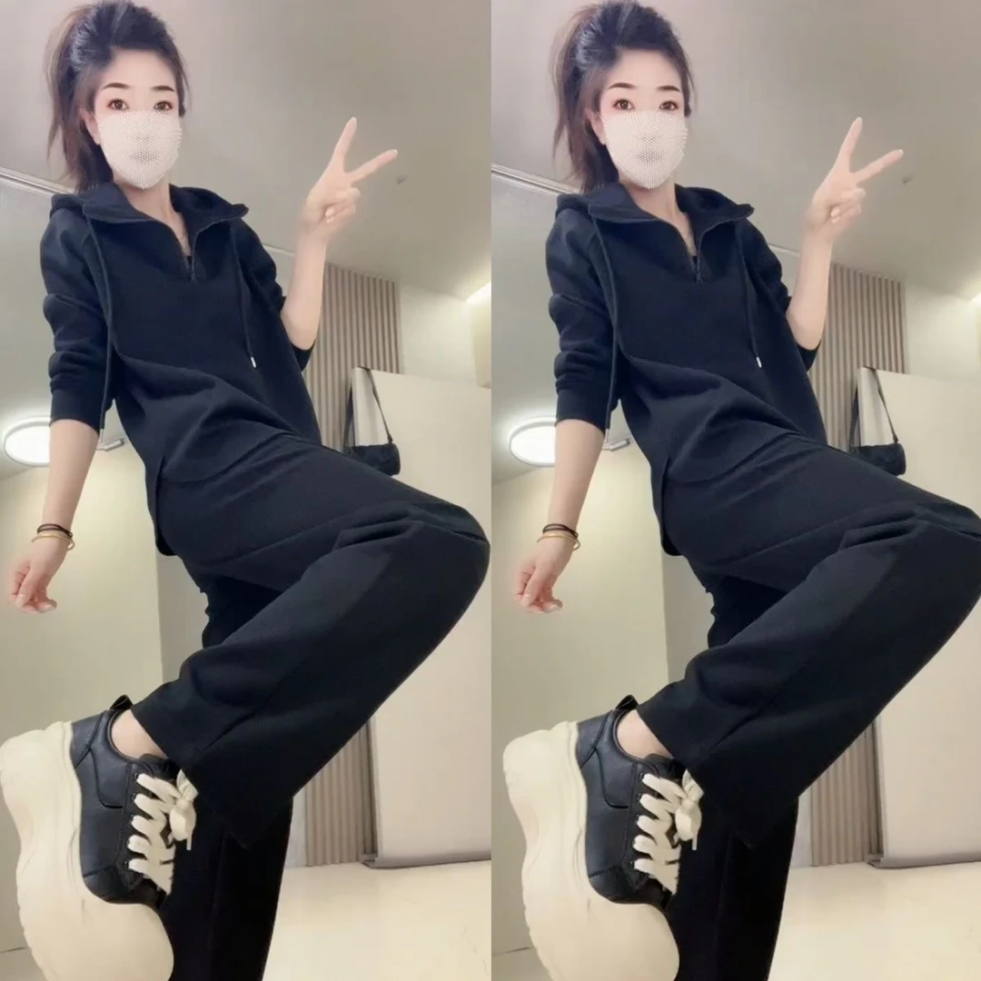 秋季韩版遮肉套装新款宽松显瘦时尚休闲外穿通勤简约气质两件套女