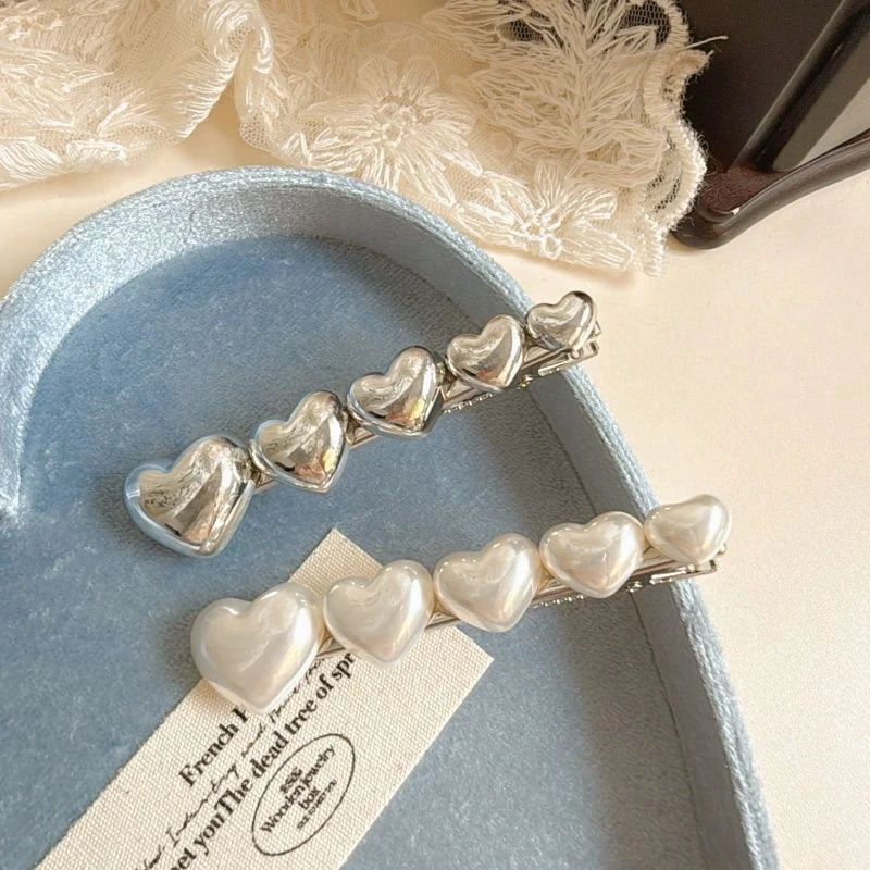 韩国同款珍珠爱心一字夹女气质百搭刘海夹侧边夹女长款鸭嘴夹发卡