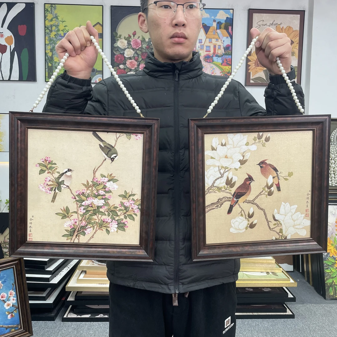 BB金沙画新中式国风喜鹊登枝客厅装饰画法式原创卧室床头挂画4040