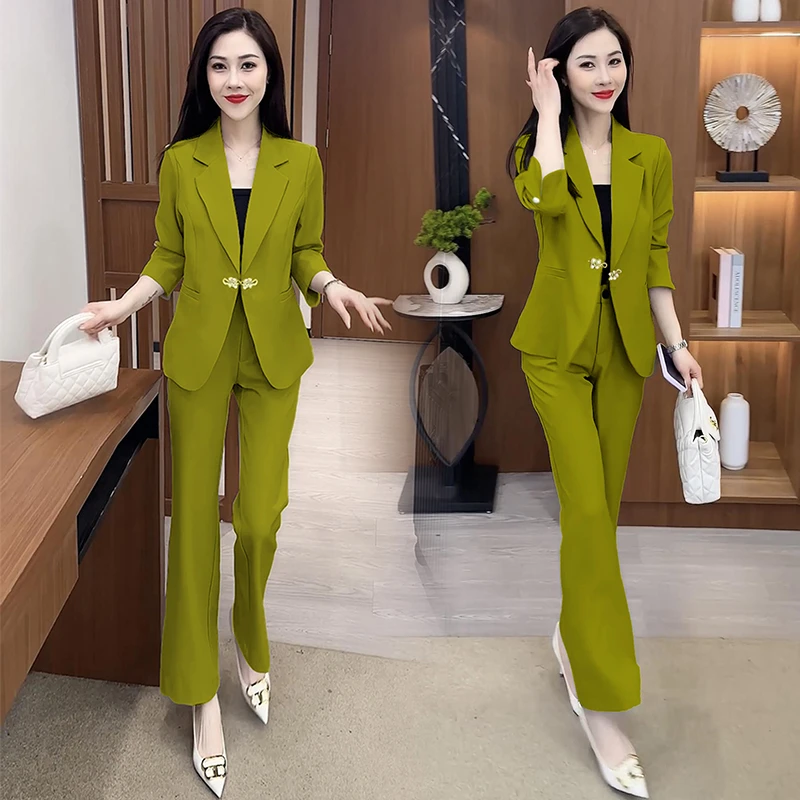 休闲时尚西装套装女2025年春夏气质修身显瘦韩版七分袖西服两件套