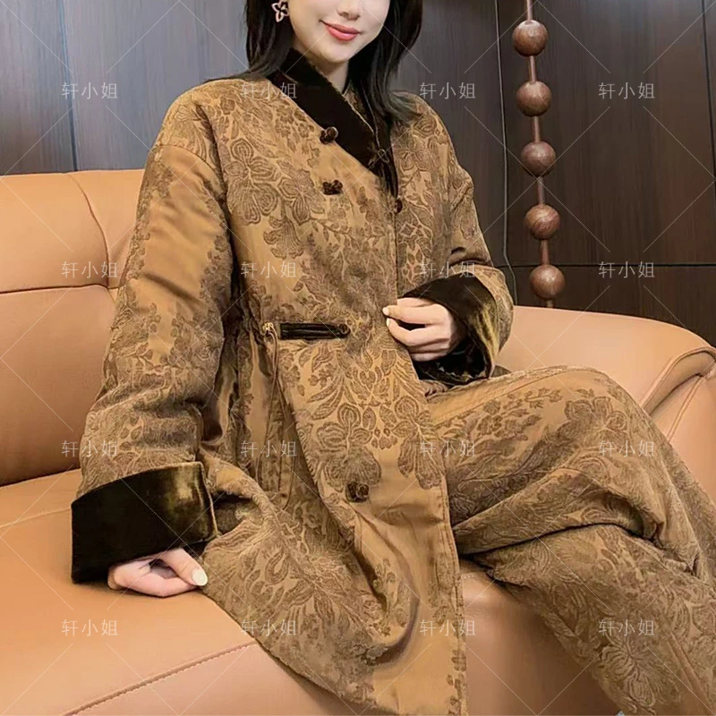 【轩小姐】加棉加厚提花复古显瘦长袖外套上衣新中式国风女装2540