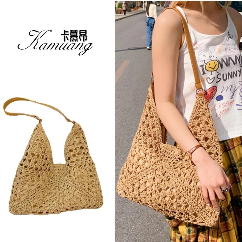 2025新款托特包镂空编制沙滩草编包包腋下包大容量夏天沙滩托特包