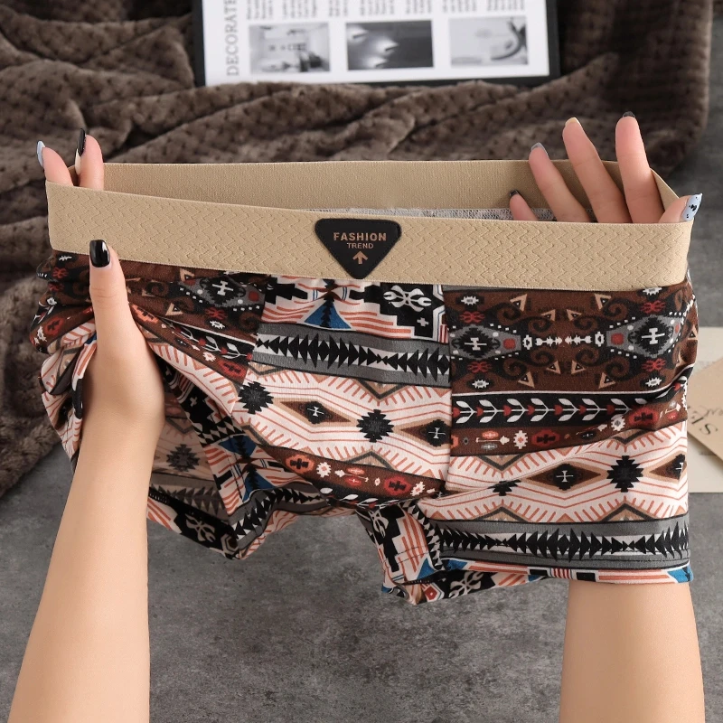 新款美式印花男士内裤无痕潮流时尚男生平角裤舒适透气男款四角裤