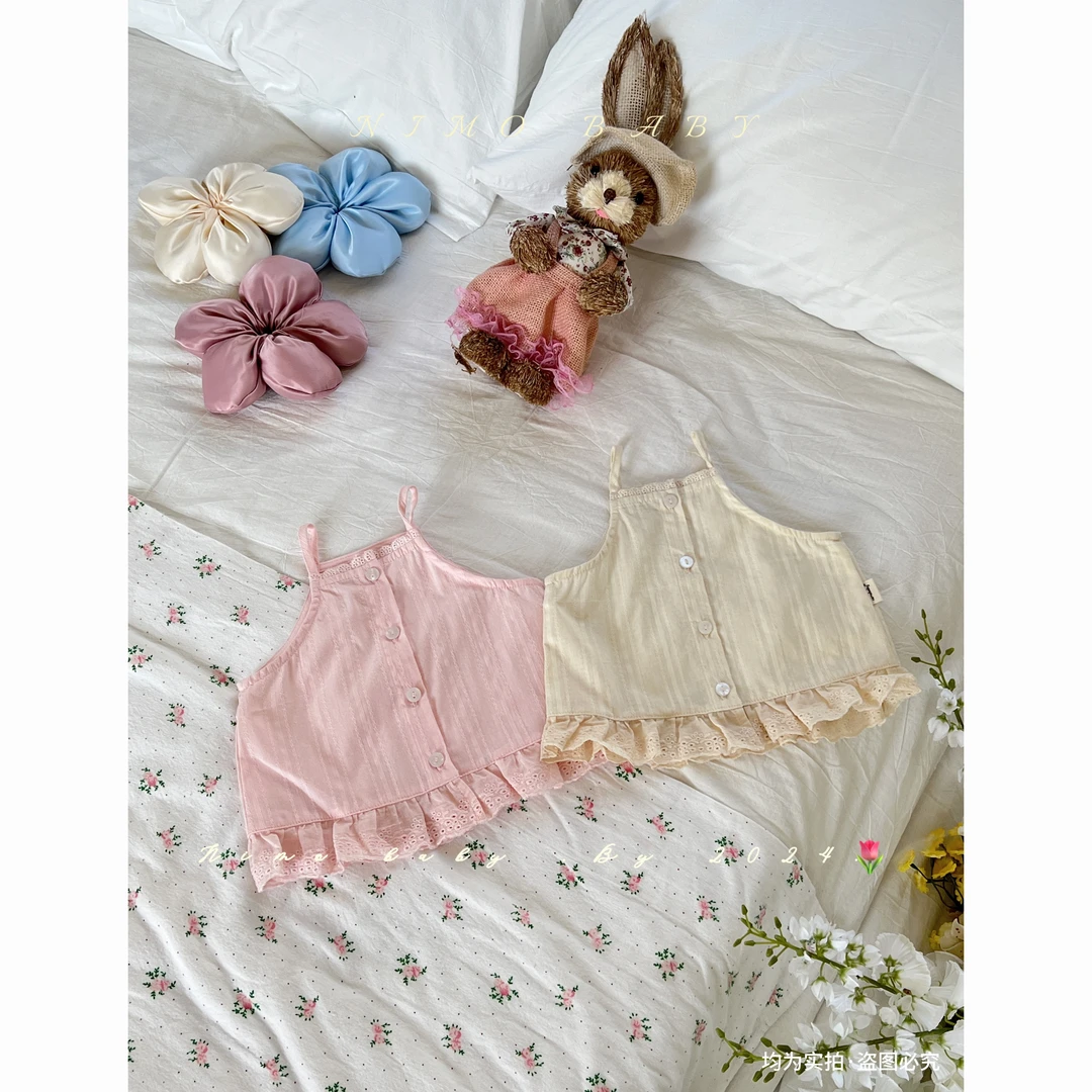 NIMO【杏粉密语】韩版夏款宝宝清新提花时尚简约吊带透气上衣