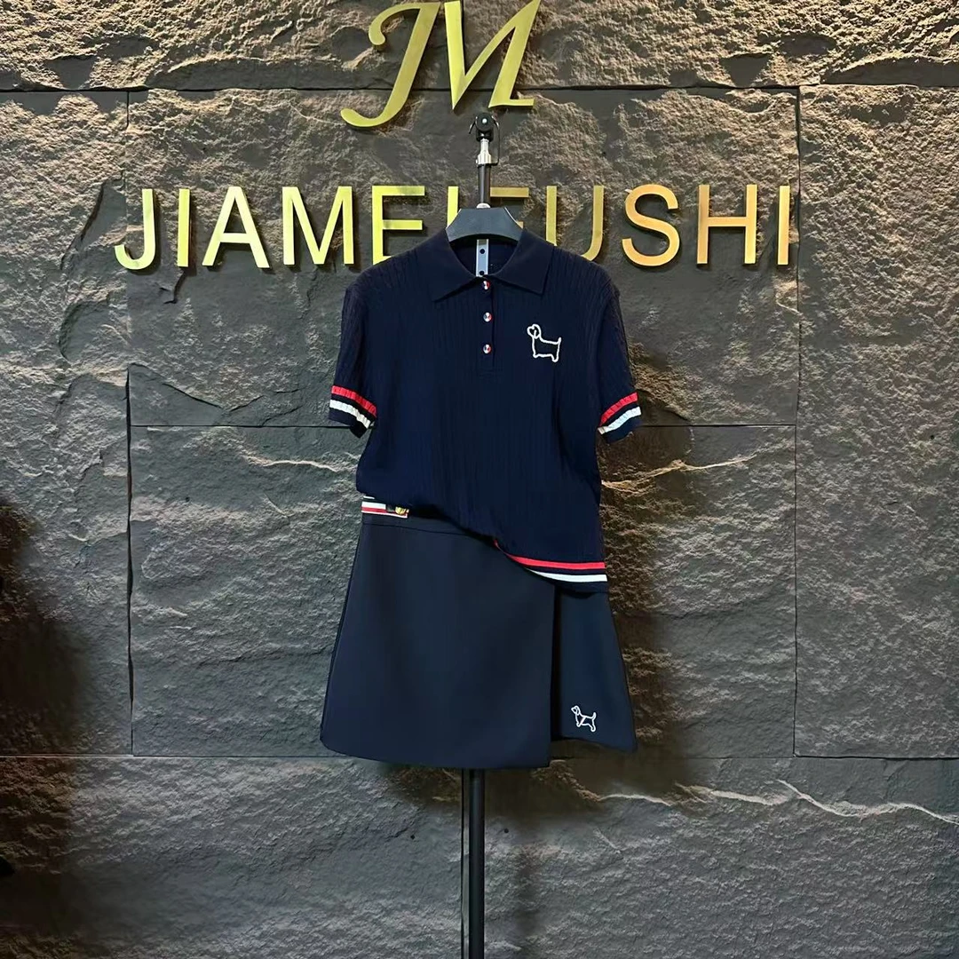 （现货）新款TB家同款夏季藏蓝色短袖两件套拼接显瘦短裙1208