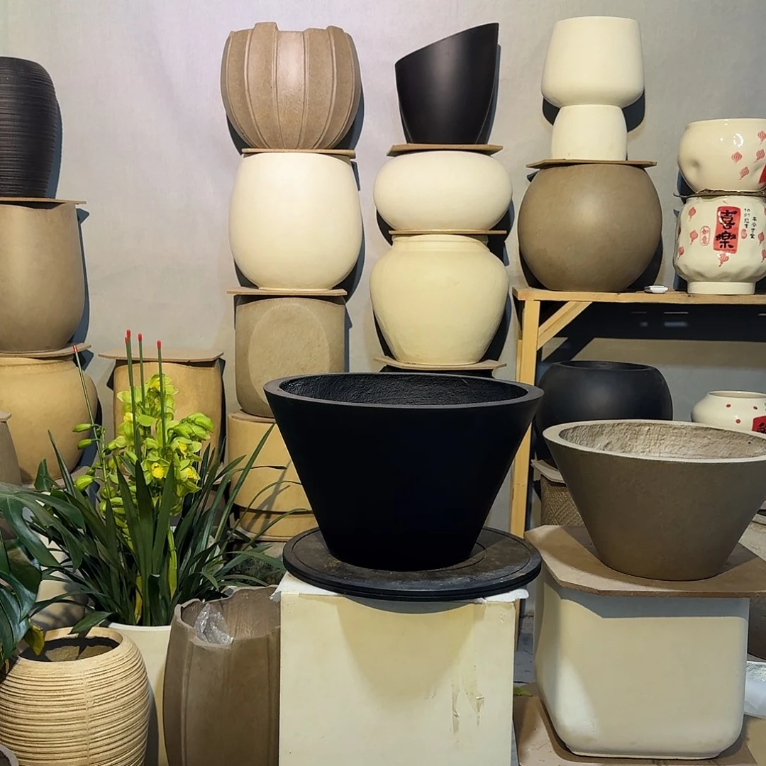 复合黑色斗笠花盆镁泥材质