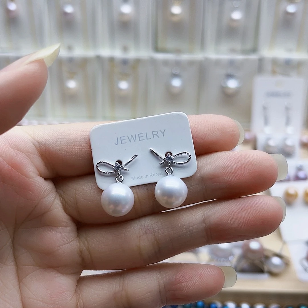 耳饰淡水珍珠银S925镶嵌9.5