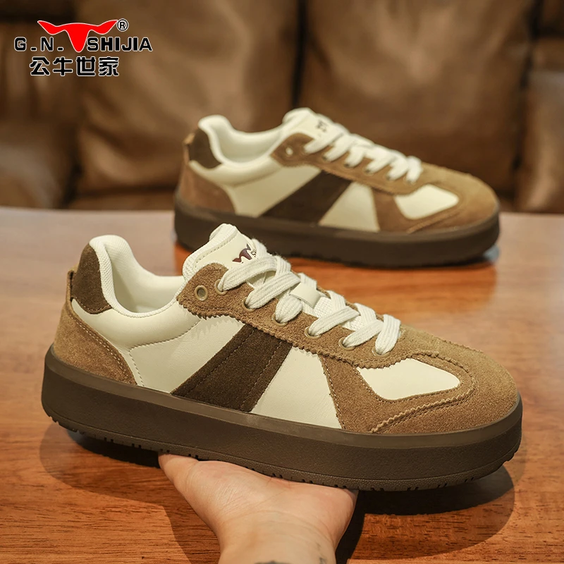 公牛世家男鞋2025春季新款复古百搭德训鞋户外耐磨防滑运动休闲鞋