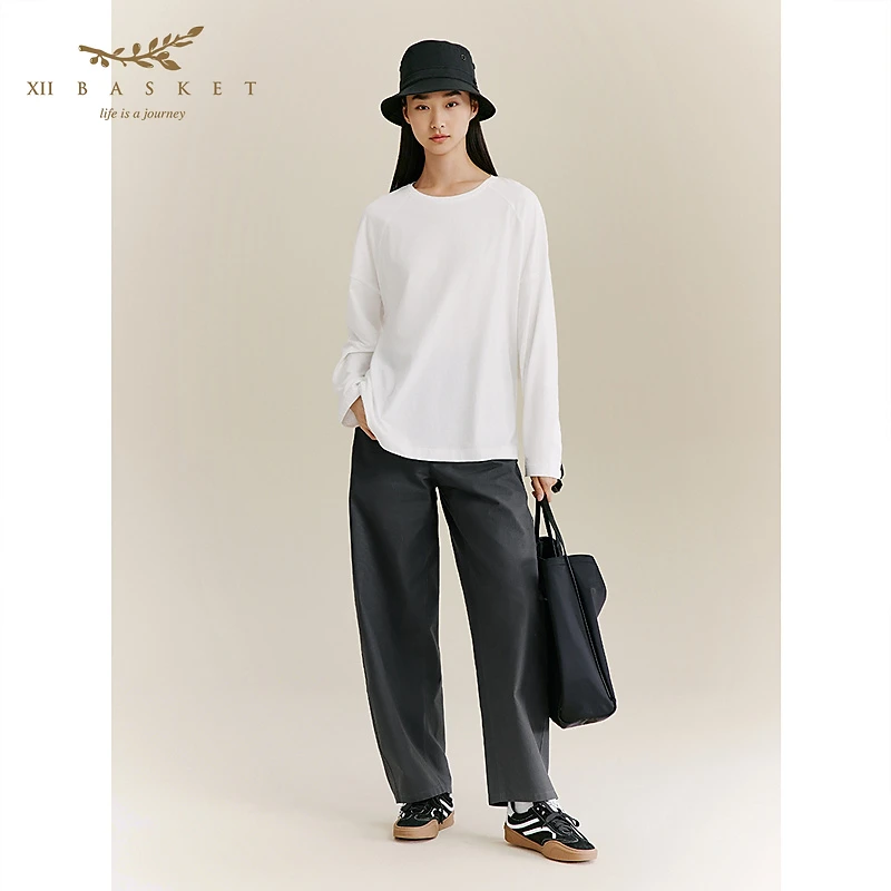 XII BASKET十二篮25秋新款慵懒高级纯棉宽松弯刀裤女7C35320130