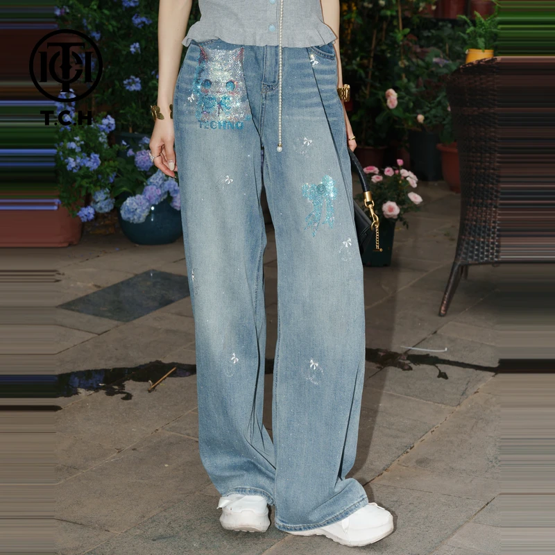 TCH私服烫钻工艺时尚休闲百搭气质牛仔裤女T75A20E5141轻奢tch