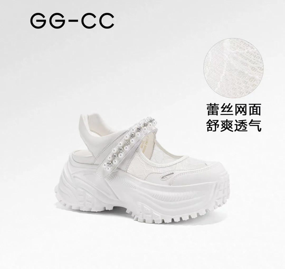 【遗失繁星】GGCC2025夏季时尚厚底网面老爹凉拖鞋女运动玛丽珍鞋
