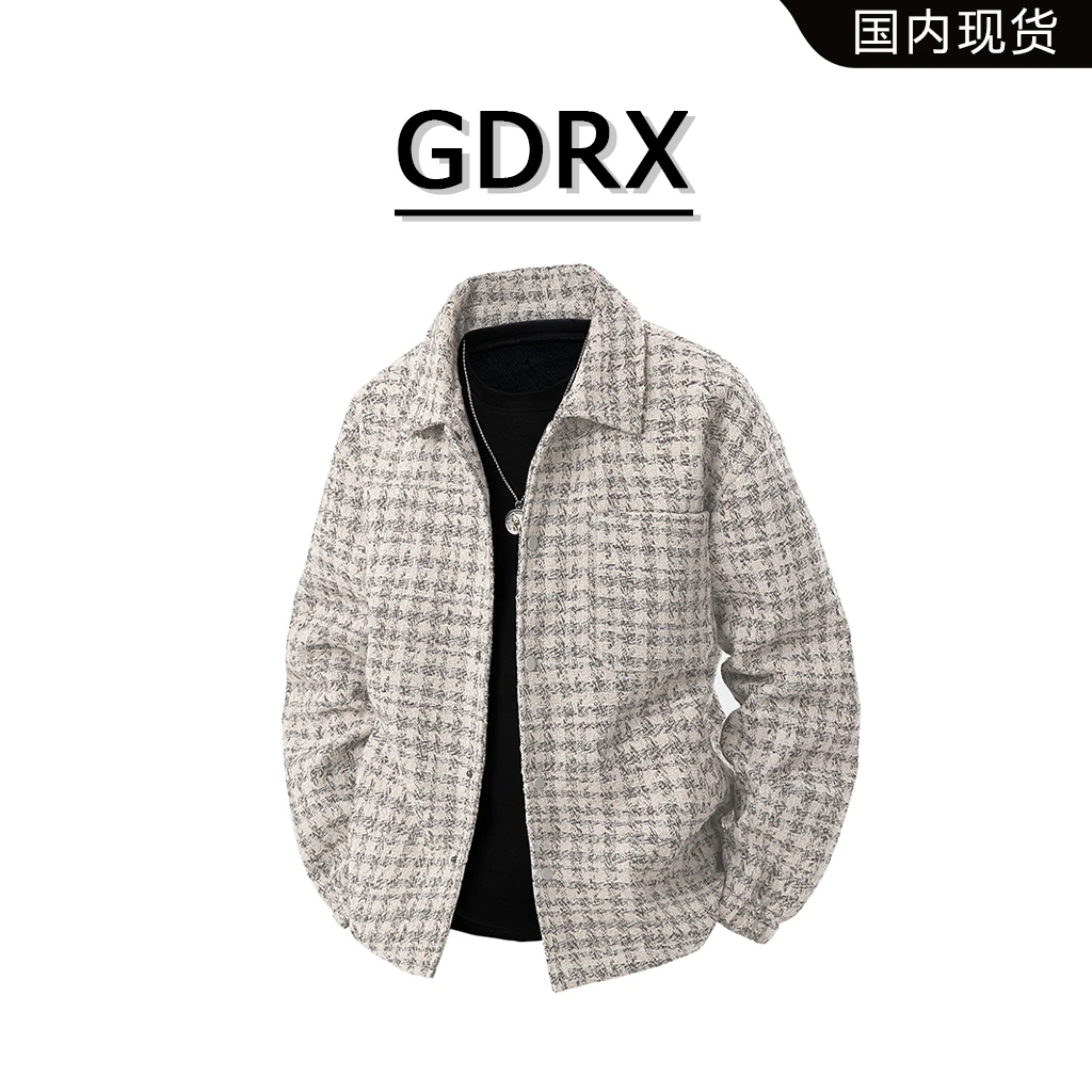 GDRX韩系小香风夹克2025春季新款翻领格子时尚潮流休闲男士外套