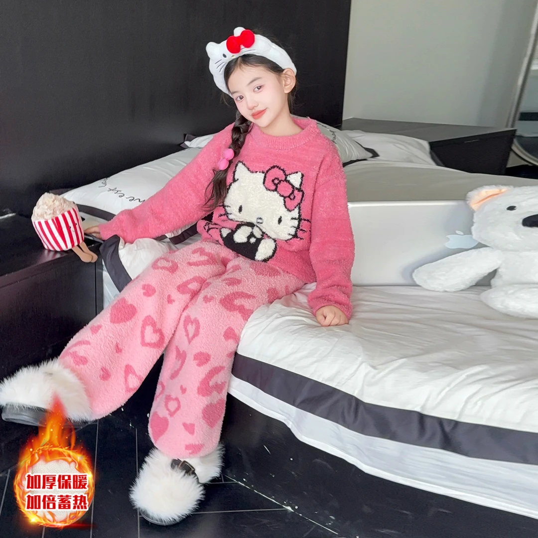 女童秋冬季睡衣2025新款洋气冬儿童珊瑚绒家居服初中生加厚套装
