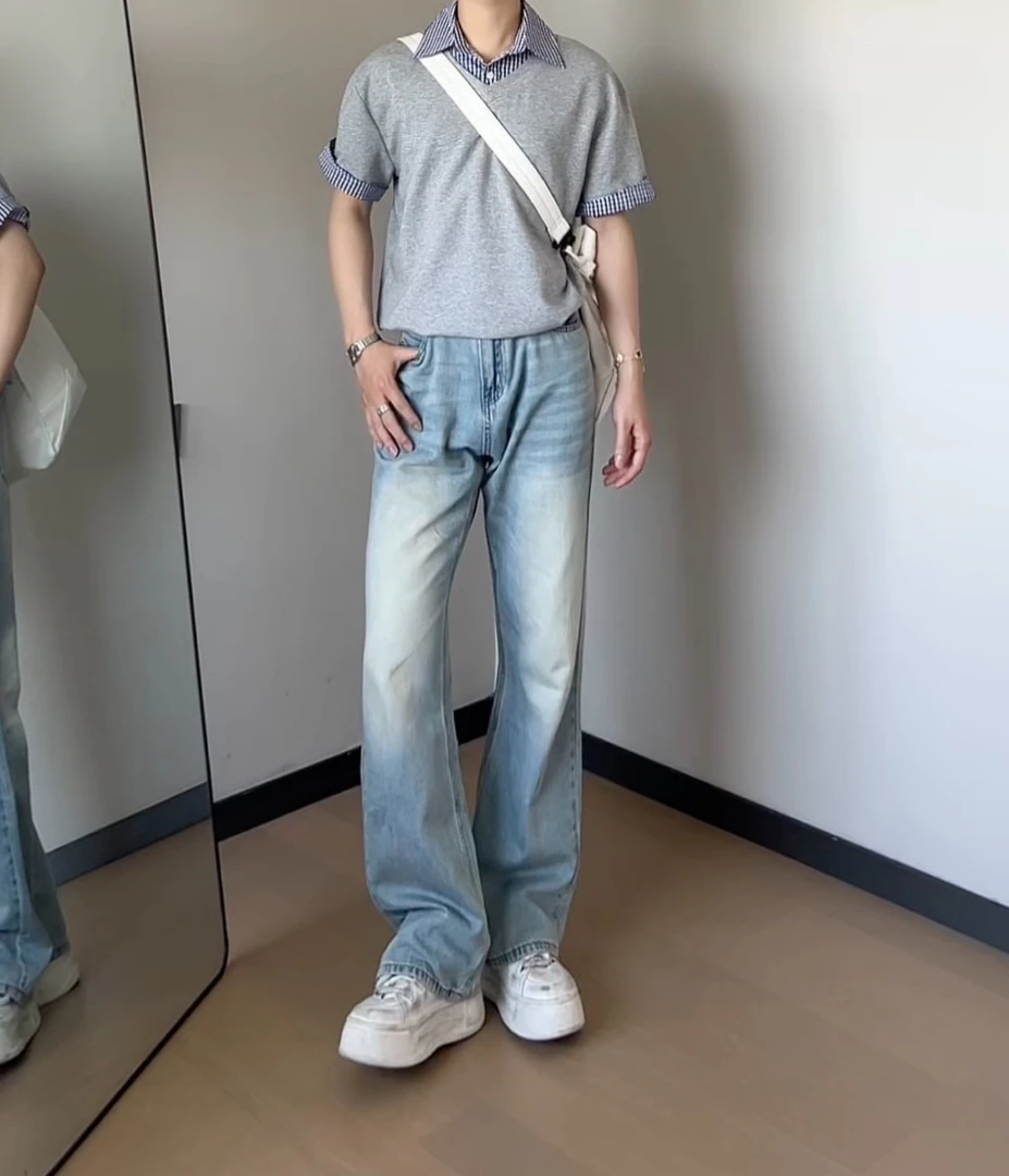 钟世岩2461冰感薄款牛仔裤百搭喇叭裤阔腿裤高腰春夏显瘦显高男
