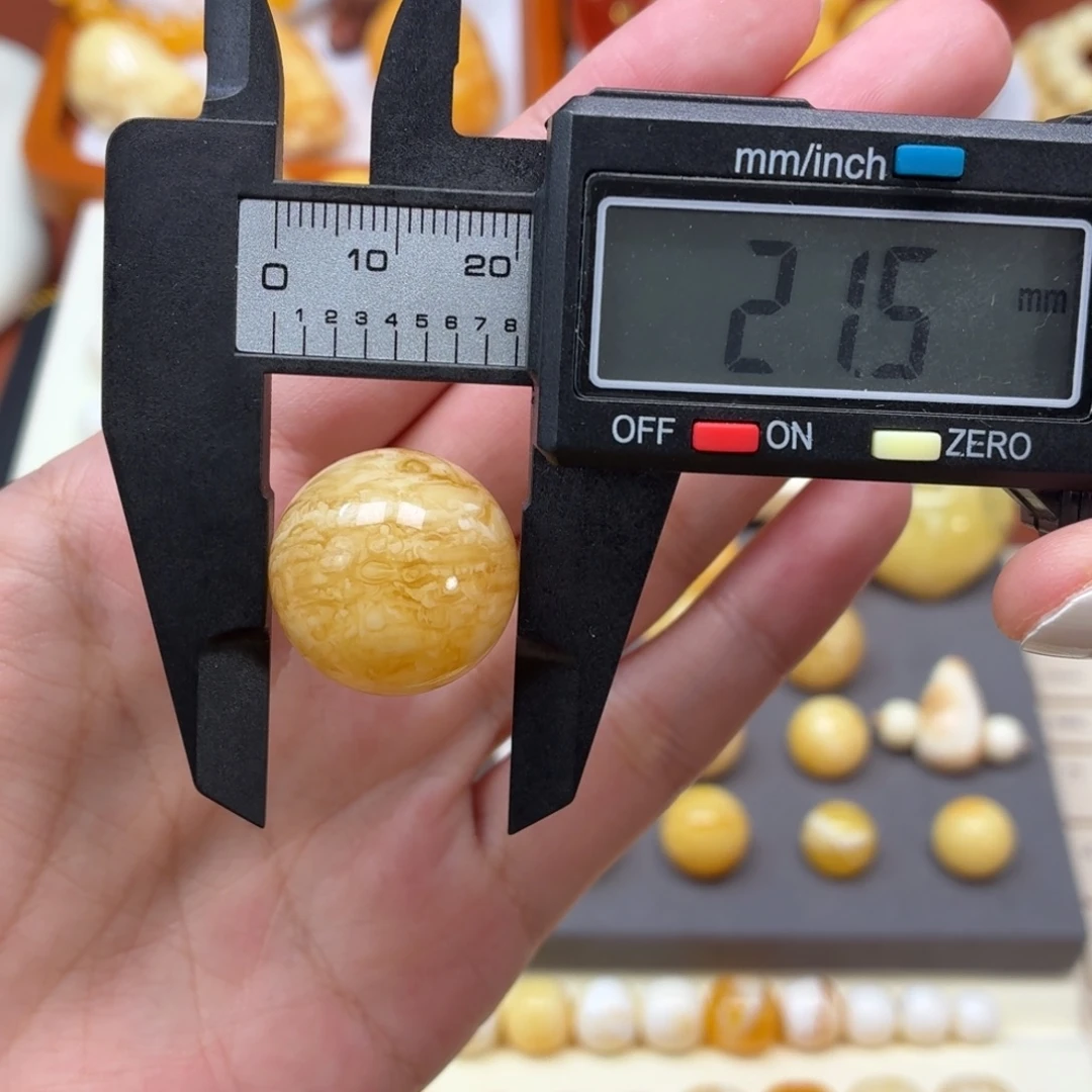 琥珀未镶嵌珠宝奇石俄料虎皮纹圆珠21mm