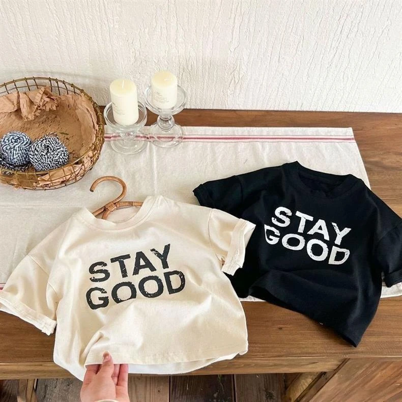 男女童休闲宽松字母印花短袖T恤夏季女宝中小童纯棉半袖洋气上衣t