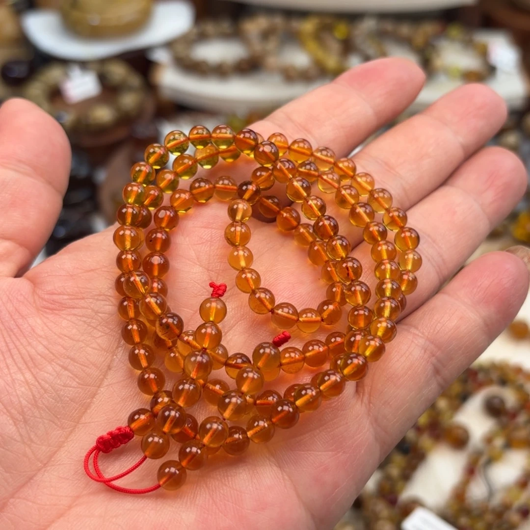 琥珀未镶嵌手链金棕珀108卡5