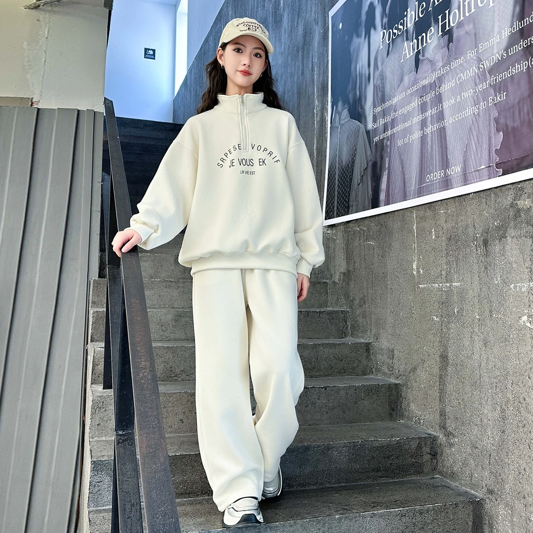 女大童套装秋冬2025新款青少年学生儿童加绒衣服12女童15岁两件套